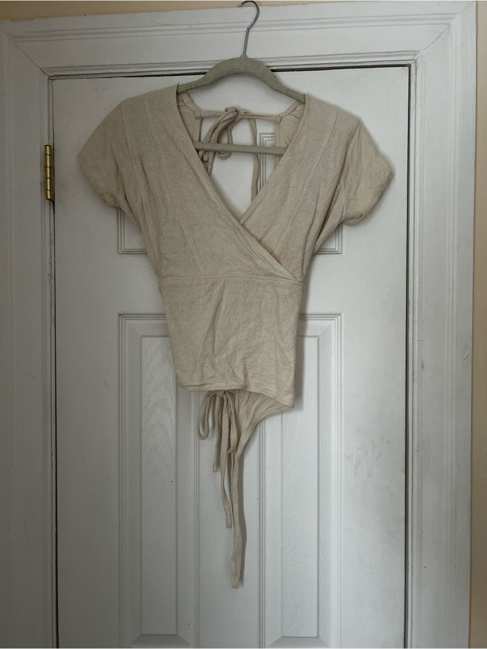 Free People Cream Wrap-Front Short Sleeve Bodysuit